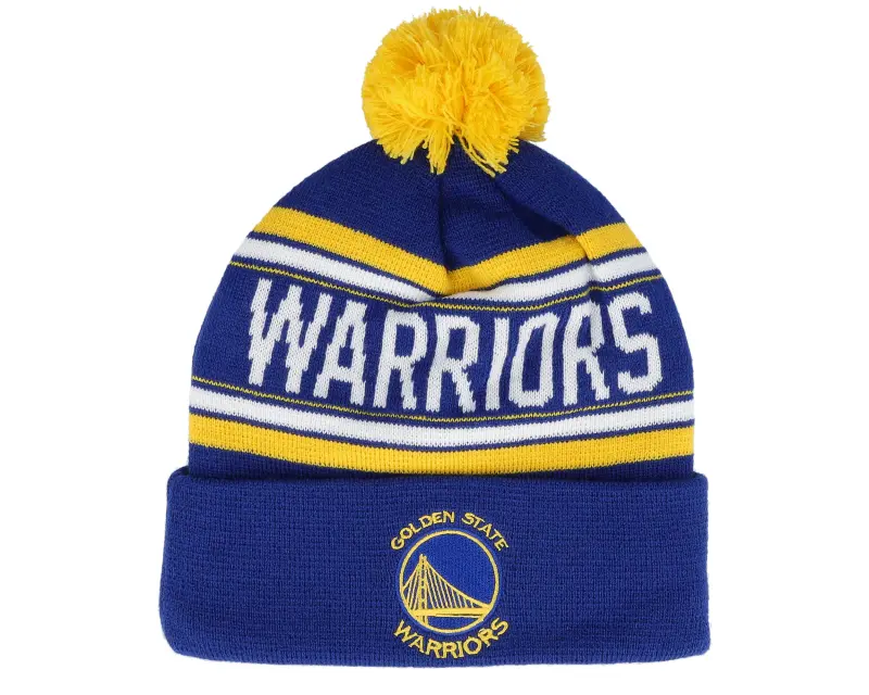 Outerstuff Kids Golden State Warriors NBA Jacquard Royal/Yellow Cuffed Pom online
