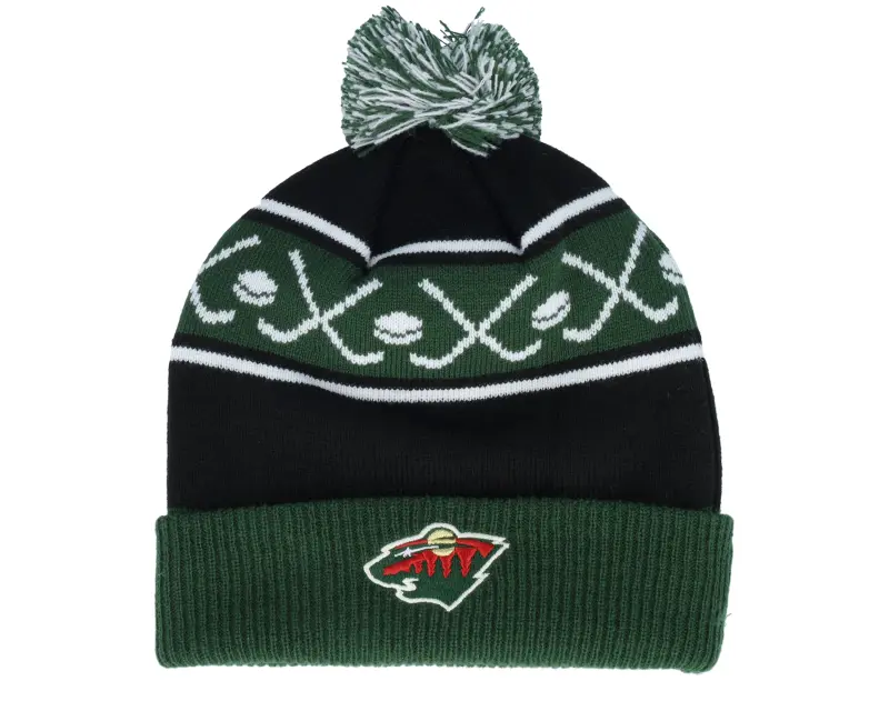 Outerstuff Kids Minnesota Wild Face-off Cuff Pom Beanie Fir/Black Pom online