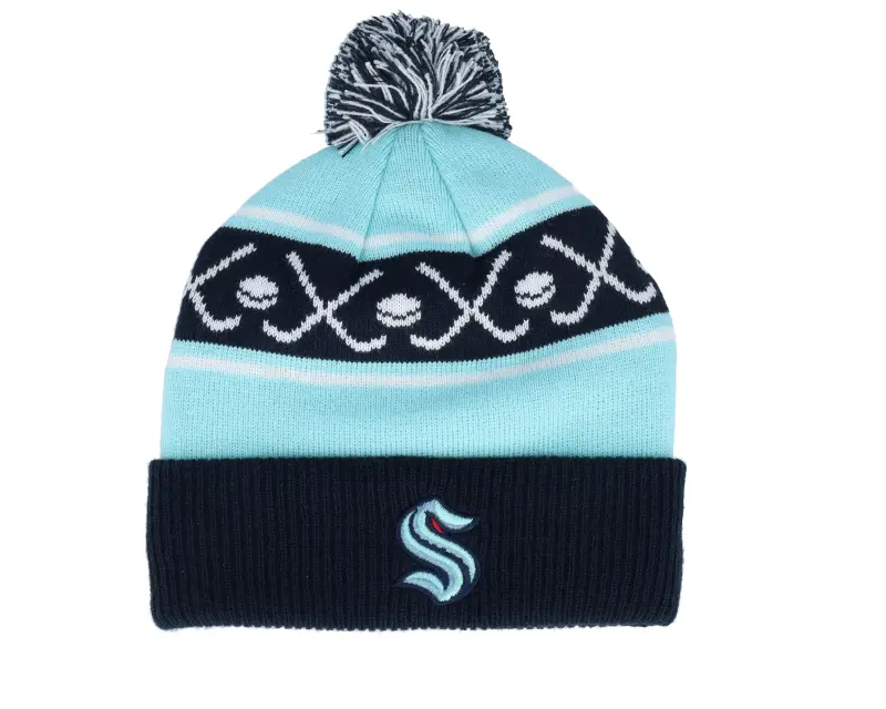 Outerstuff Kids Seattle Kraken Face-off Cuff Beanie Navy/Light Blue Pom online