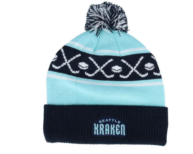 Outerstuff Kids Seattle Kraken Face-off Cuff Beanie Navy/Light Blue Pom online