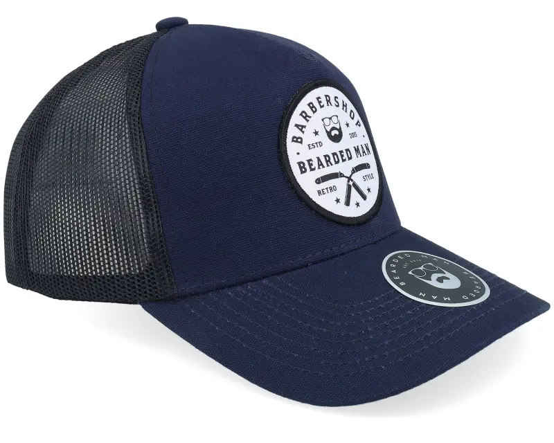 Bearded Man Barber Shop Retro Style Canvas Navy/Black A-frame Trucker online