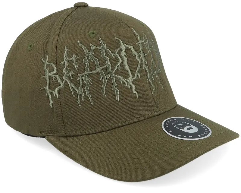 Bearded Man Big Death Metal Logo Wooly Combed Olive Flexfit online