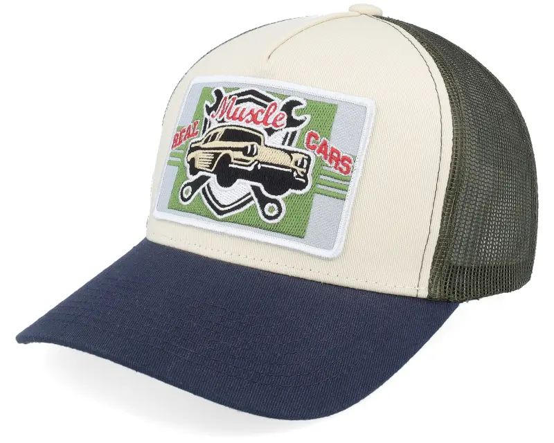 Iconic Real Muscle Cars Stone/Olive/Navy A-frame Trucker online