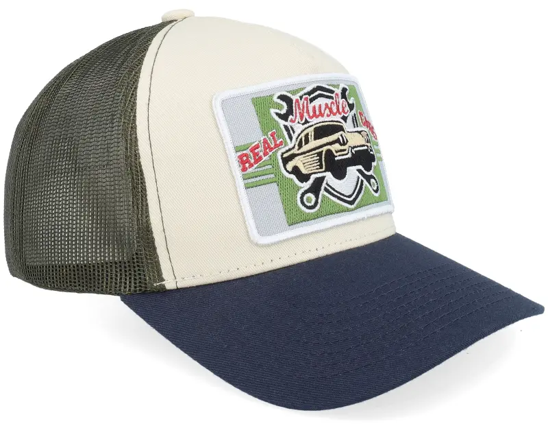Iconic Real Muscle Cars Stone/Olive/Navy A-frame Trucker online