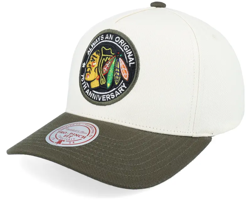 Mitchell & Ness Hatstore Exclusive x Chicago Blackhawks Pro Crown Sand/Dark Green A-frame Adjustable online