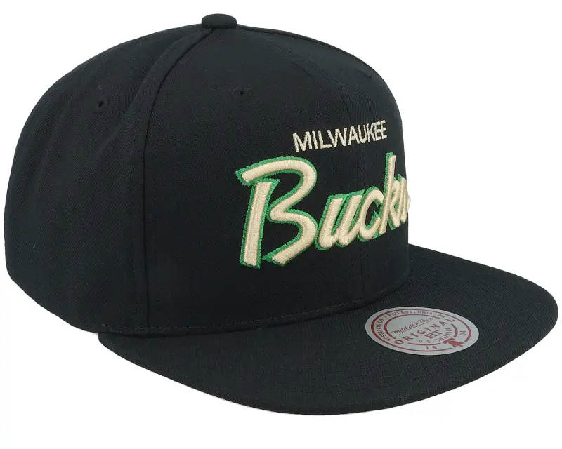 Mitchell & Ness Milwaukee Bucks Cream Script Hwc Black Snapback online