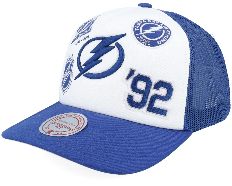 Mitchell & Ness Tampa Bay Lightning Gridlock White/Royal A-Frame Trucker online