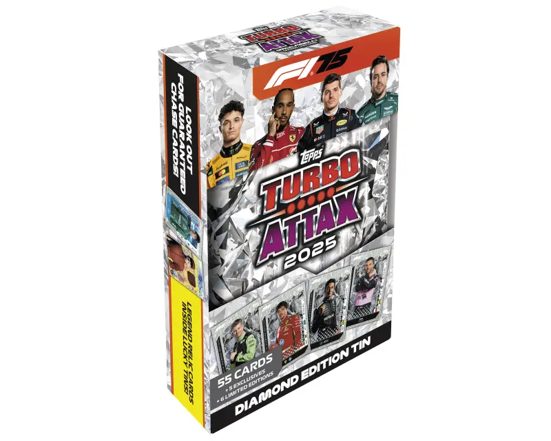 Topps Formula 1 2025 Turbo Attax Mega Diamond Tin – 1 Box (55 Cards + 5 Exclusives + 6 Limited Edition) online