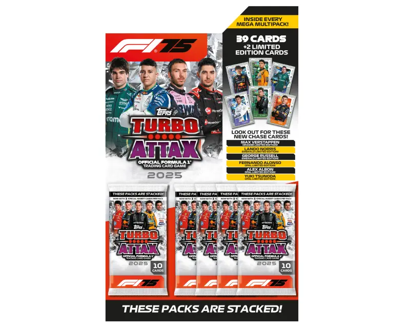 Topps Formula 1 2025 Turbo Attax Mega Multipack – 4 Packs (39 Cards + 2 Limited Edition) online