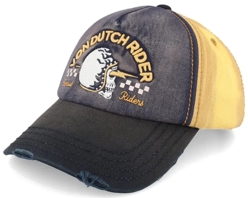 Von Dutch Distressed Print & Embroidery Navy/Yellow/Black A-frame Trucker online