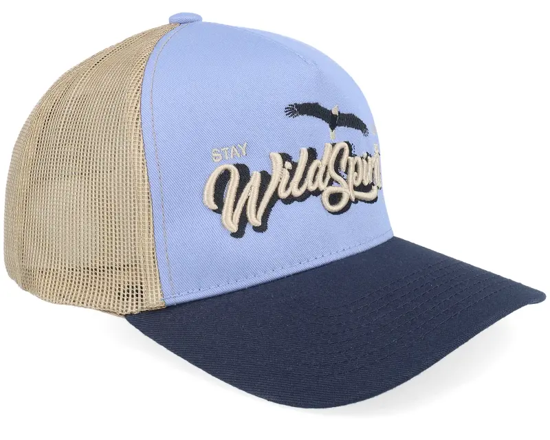 Wild Spirit Pin Script Sky Blue/Khaki/Navy A-frame Trucker online