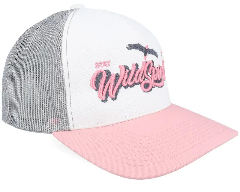Wild Spirit Pin Script White/Grey/Light Pink A-frame Trucker online