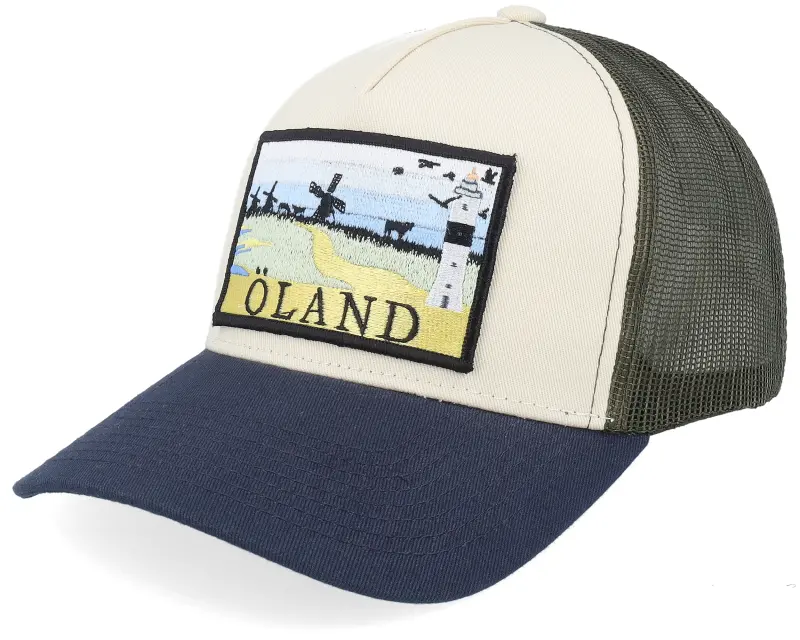 Wild Spirit Swedish Öland Landscape Stone/Olive/Navy A-frame Trucker online