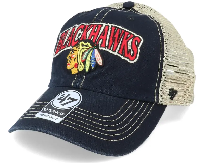 47 Brand Chicago Blackhawks Tuscaloosa Clean Up Dad Cap Vintage Black/Beige Trucker online