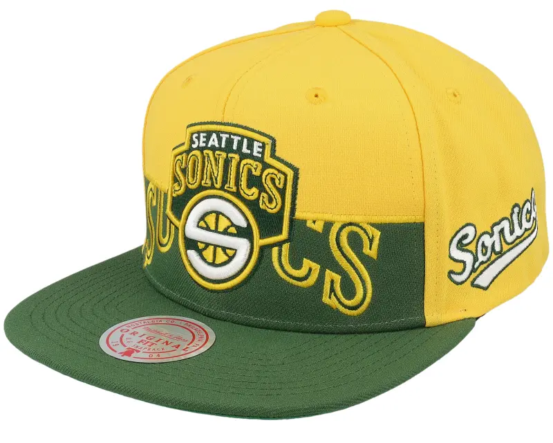 Mitchell & Ness Seattle Supersonics Half & Half Yellow/Green Snapback online