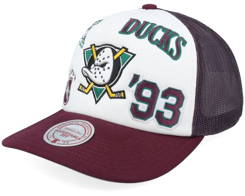 Mitchell & Ness Anaheim Ducks Gridlock Vintage White/Plum Trucker online