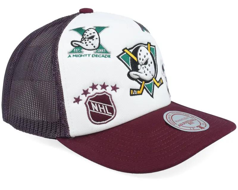 Mitchell & Ness Anaheim Ducks Gridlock Vintage White/Plum Trucker online
