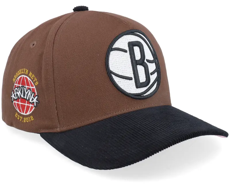 Mitchell & Ness Brooklyn Nets Brown/Black Corduroy Visor/Pink Under Visor A-frame Adjustable online
