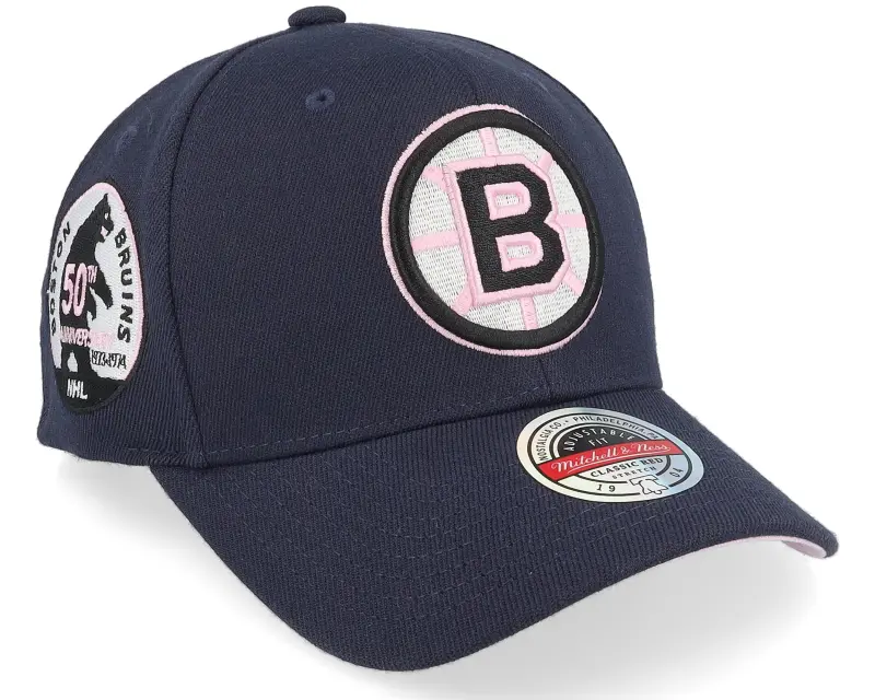 Mitchell & Ness Hatstore Exclusive x Boston Bruins 50th Anniversary Patch Navy/Pink Adjustable online