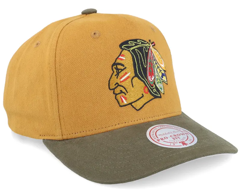Mitchell & Ness Hatstore Exclusive x Chicago Blackhawks Sign. Pro Crown-c. Tan/Brown A-frame Adjustable online