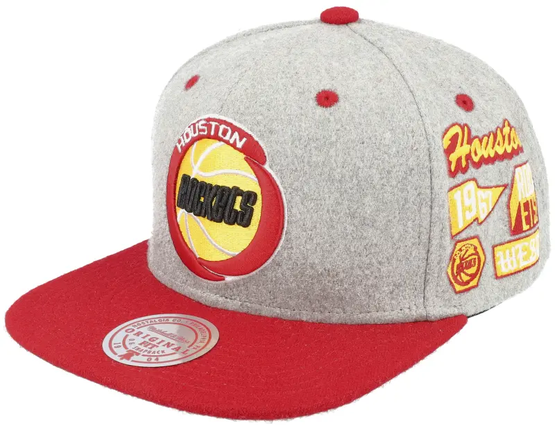 Mitchell & Ness Houston Rockets Melton Patch Grey/Red Snapback online