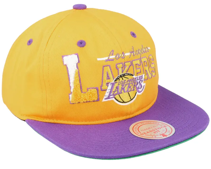 Mitchell & Ness Los Angeles Lakers Varsity Letter Yellow/Purple Snapback online