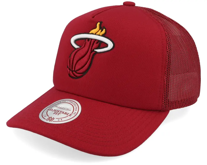 Mitchell & Ness Miami Heat Evergreen Red A-frame Trucker online
