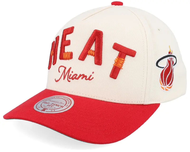 Mitchell & Ness Miami Heat Staggered Zag Pro Off White/Red A-frame Adjustable online
