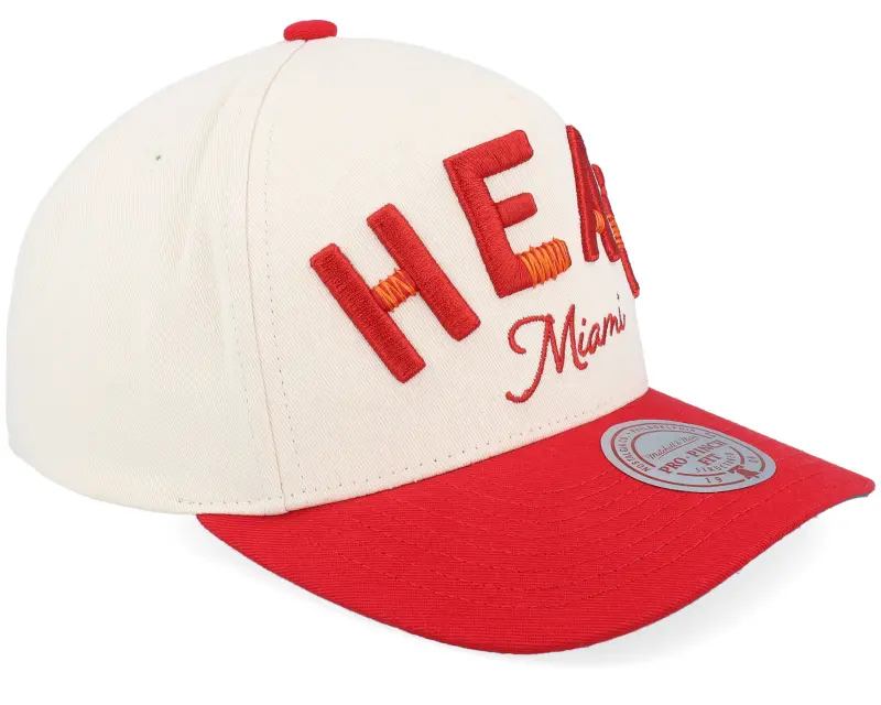 Mitchell & Ness Miami Heat Staggered Zag Pro Off White/Red A-frame Adjustable online