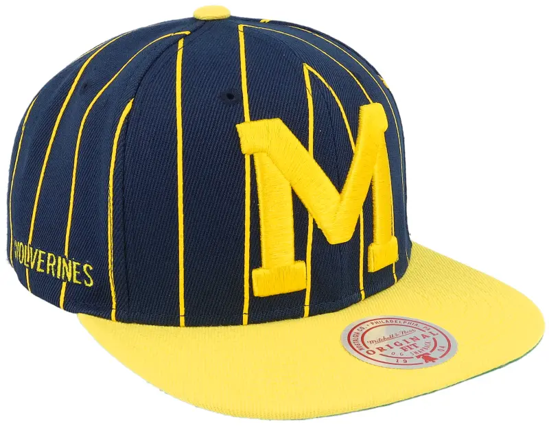Mitchell & Ness Michigan Wolverines Team Pin Navy/Yellow Snapback online