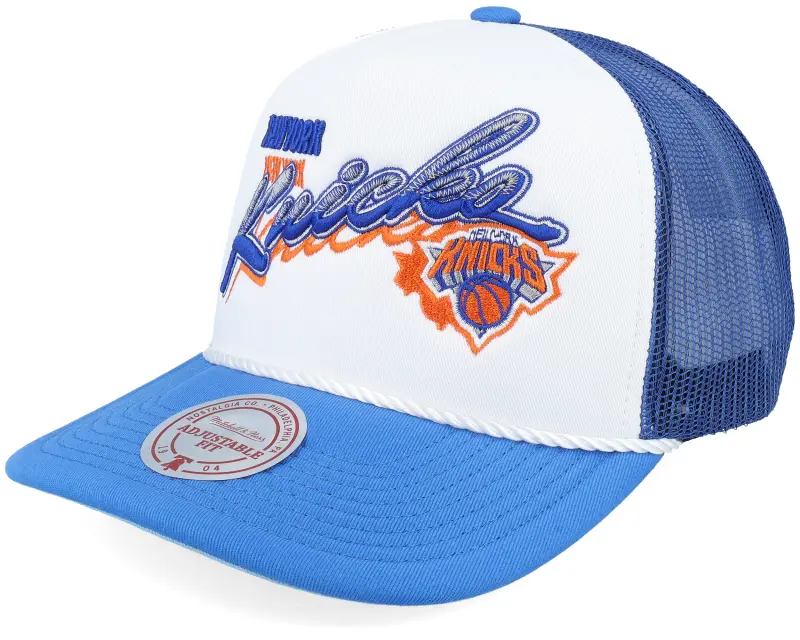 Mitchell & Ness New York Knicks Shadow Drop White/Blue A-Frame Trucker online