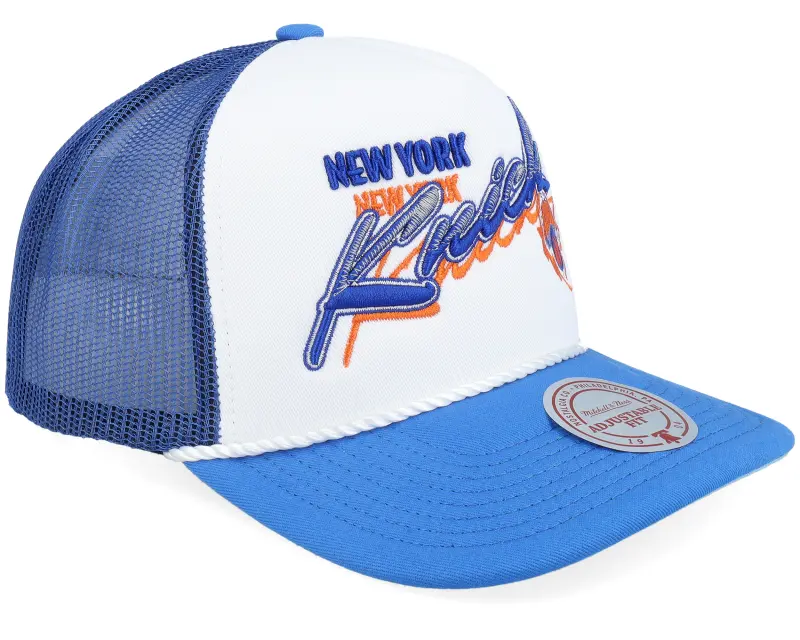 Mitchell & Ness New York Knicks Shadow Drop White/Blue A-Frame Trucker online