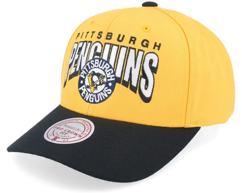 Mitchell & Ness Pittsburgh Penguins Boom Text Pro Vintage Yellow Adjustable online