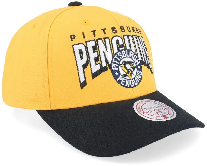 Mitchell & Ness Pittsburgh Penguins Boom Text Pro Vintage Yellow Adjustable online