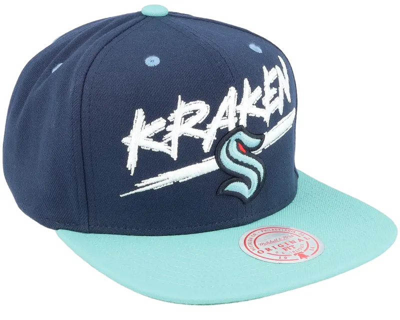 Mitchell & Ness Seattle Kraken Transcript Navy/Light Blue Snapback online