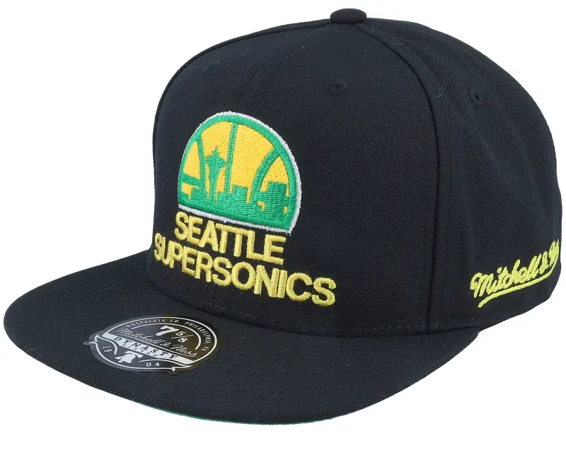 Mitchell & Ness Seattle Supersonics Chain Stitch Fitted Black Snapback online