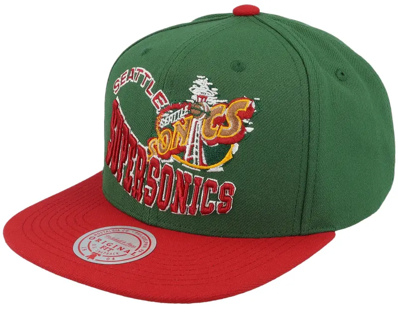 Mitchell & Ness Seattle Supersonics Crooked Path Green/Red Snapback online