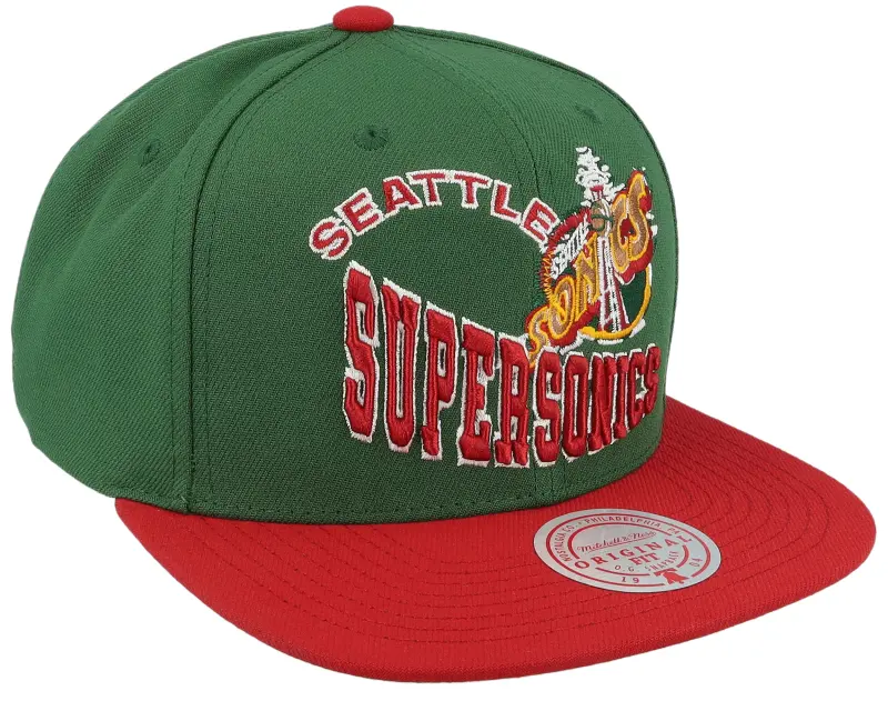 Mitchell & Ness Seattle Supersonics Crooked Path Green/Red Snapback online
