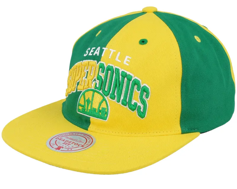 Mitchell & Ness Seattle Supersonics Pinwheel Of Fortune Yellow/Green Snapback online