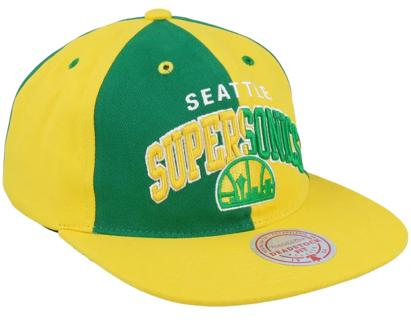 Mitchell & Ness Seattle Supersonics Pinwheel Of Fortune Yellow/Green Snapback online