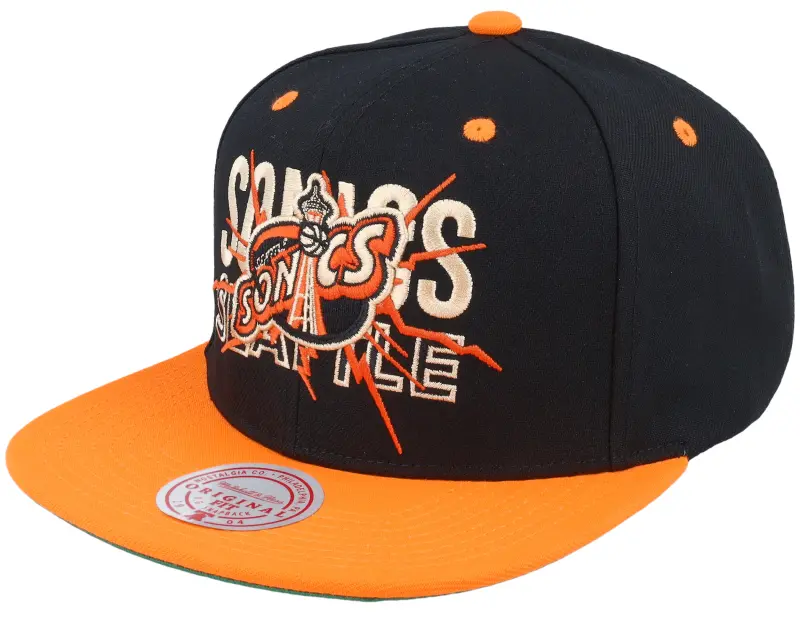 Mitchell & Ness Seattle Supersonics Shattered Black/Orange Snapback online