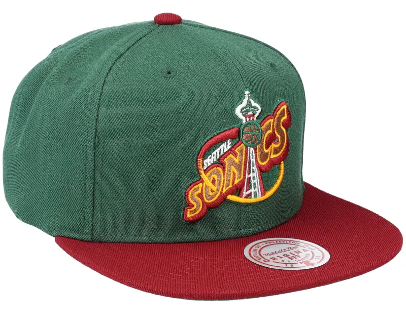 Mitchell & Ness Seattle Supersonics Team 2 Tone Green/Red Snapback online