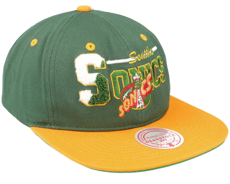 Mitchell & Ness Seattle Supersonics Varsity Letter Green/Yellow Snapback online