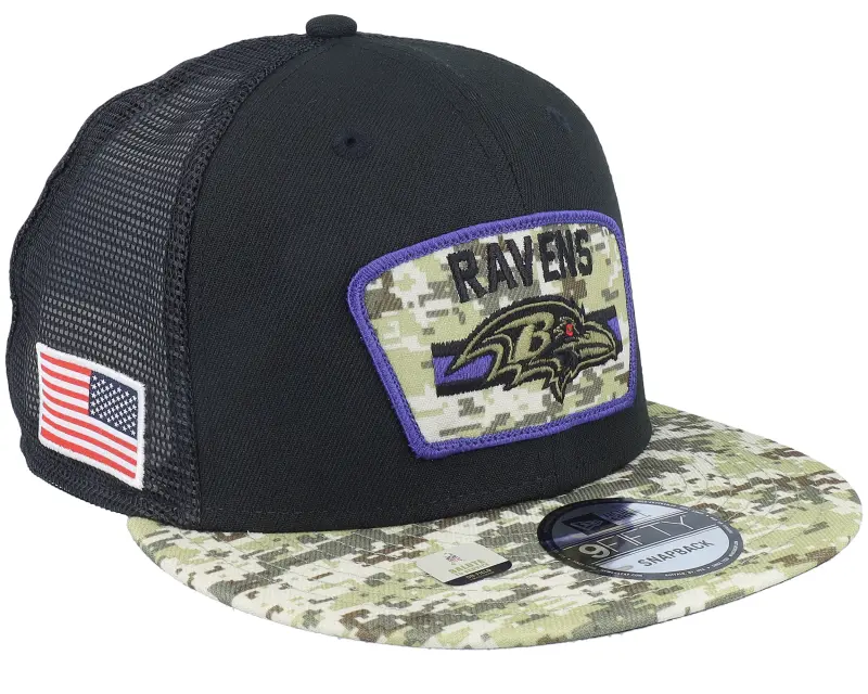 New Era Baltimore Ravens NFL21 Salute To Service 9FIFTY Black/Camo Trucker online