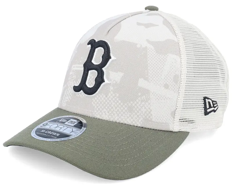 New Era Boston Red Sox MLB Armed Forces Day 9FORTY Stone/Olive A-frame Trucker online