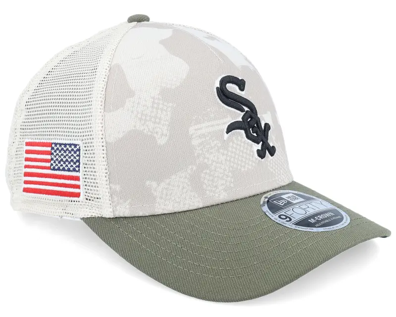 New Era Chicago White Sox MLB Armed Forces Day 9FORTY Stone/Olive A-Frame Trucker online