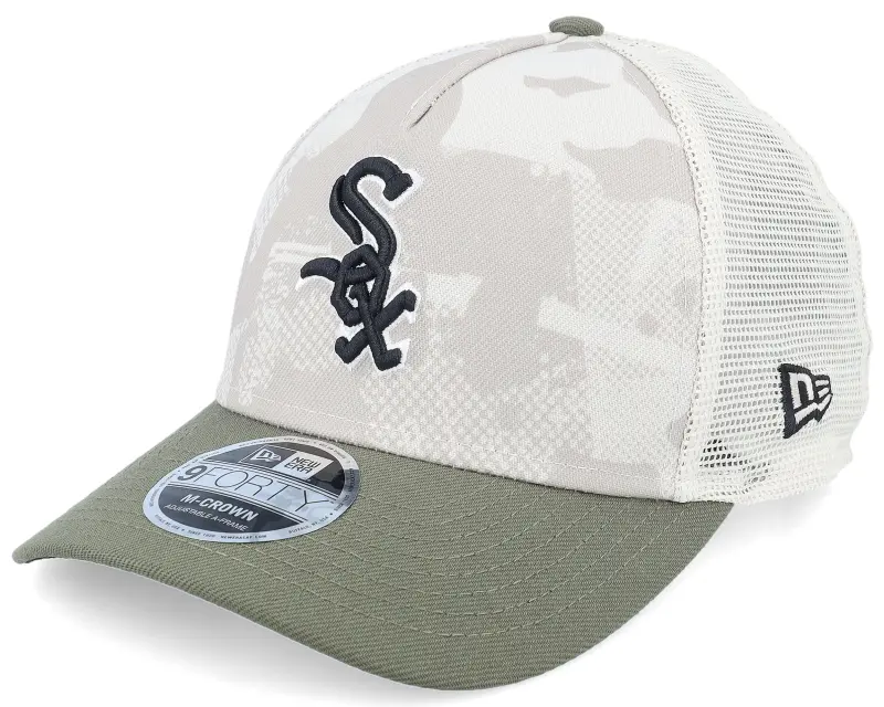 New Era Chicago White Sox MLB Armed Forces Day 9FORTY Stone/Olive A-Frame Trucker online