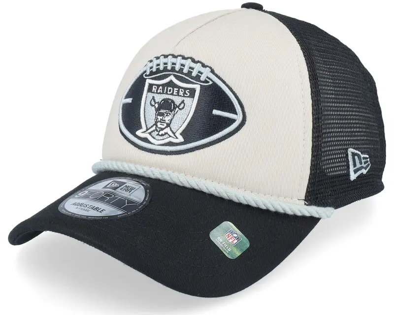 New Era Las Vegas Raiders NFL24 Sideline His 9FORTY Stone/Black A-Frame Trucker online