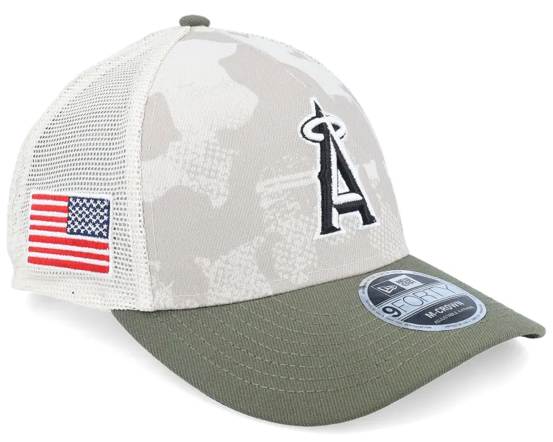 New Era Los Angeles Angels MLB Armed Forces Day 9FORTY Stone/Olive A-Frame Trucker online