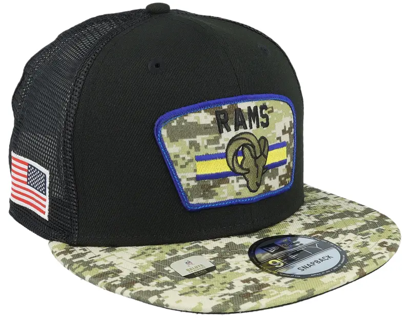 New Era Los Angeles Rams NFL21 Salute To Service 9FIFTY Black/Camo Trucker online